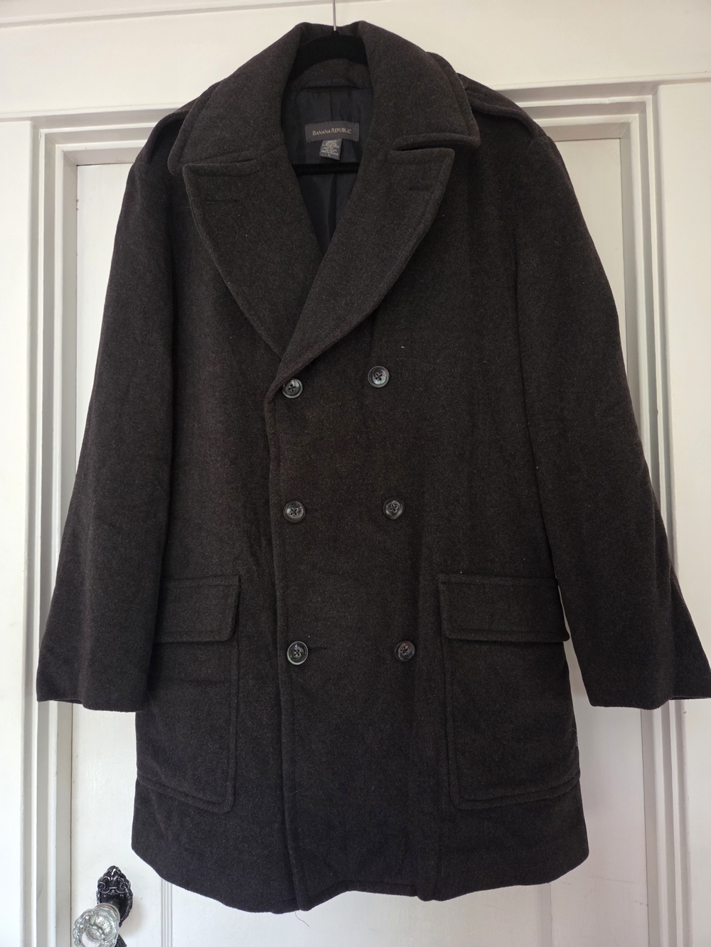 Vintage 90s Banana Republic Men's Double-Breasted Coat - Charcoal Gray